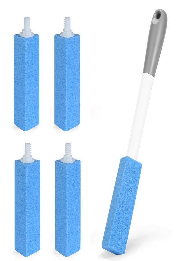 Gnvop 4 Pack Toilet Pumice Stone with Extra Long Handle,Pumice Stone Toilet Bowl Cleaner,1 Cleaning Handle, 4 No Touch Replaceable Piedra Pomez for Cleaning Toilets, Bathtubs, Grills, Sinks(Blue) - Image 1